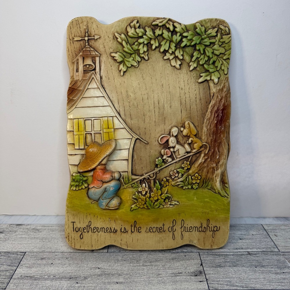 Vintage Togetherness Secret of Friendship 3D Relief Wall Plaque Schoolhouse 12in